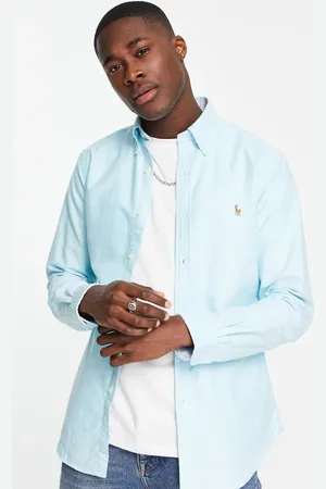Ralph Lauren Icon logo slim fit oxford shirt in aqua