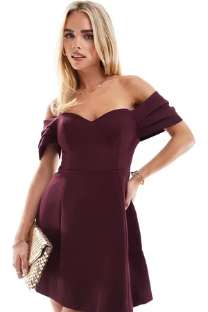 EVER NEW Off shoulder strucutured mini dress in oxblood