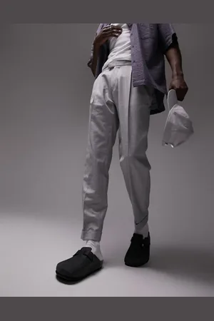 Topman Tapered linen mix trousers in grey