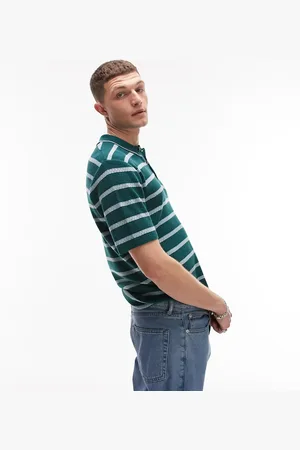 Topman Knitted button polo with stripe in