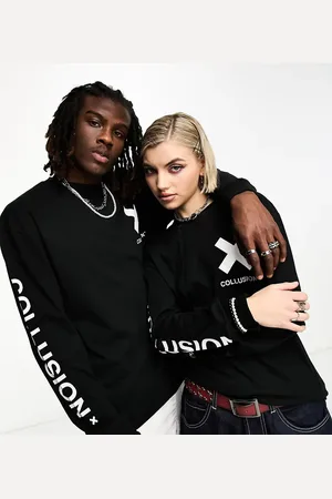 COLLUSION Unisex long sleeve logo cotton t-shirt in