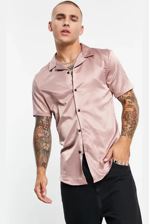 ASOS Skinny satin shirt with revere collar in dusky