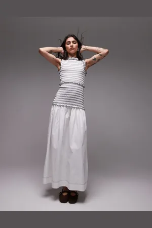 Topshop Sleeveless contrast stitch shirred dress in