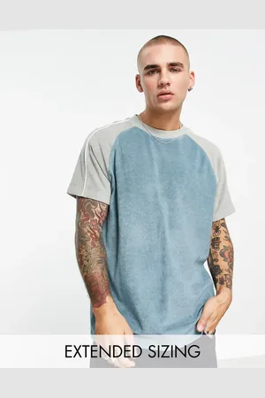 ASOS Relaxed t-shirt in blue towelling with contrast raglan sleeves