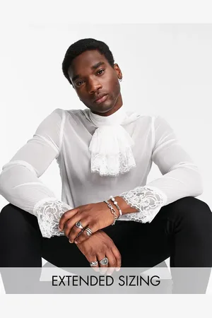 ASOS Relaxed sheer shirt with lace bib and cuff detail and tie neck in