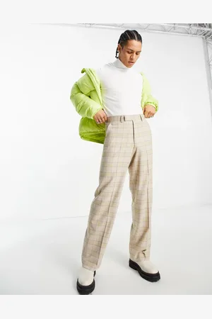 ASOS Wide leg smart trousers with lime green highlight check