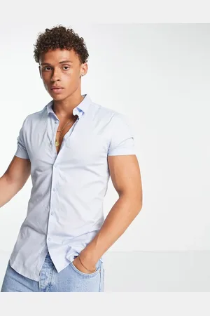 New Look Short sleeve muscle fit poplin shirt in light