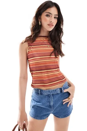 COLLUSION Slash neck top in pop red stripe