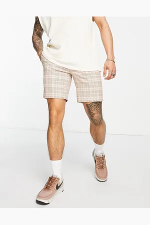 Topman Slim short in stone and pink check