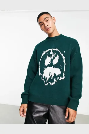 Weekday Johan jacquard drippy face sweater in green