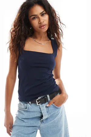 Weekday Elin square neck tank top with contour seams in