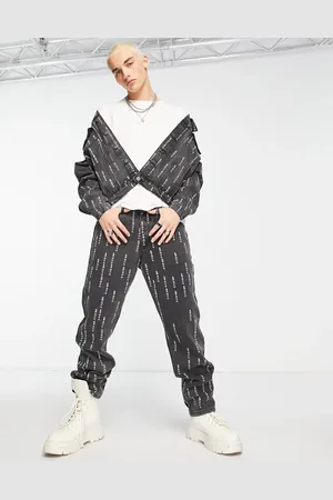Liquor N Poker Oversized co-ord straight leg denim jeans in with all over japanese text print