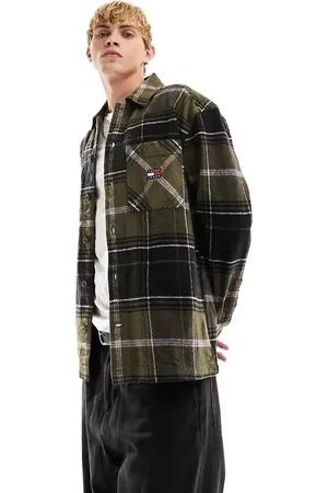 Tommy Hilfiger Brushed check logo overshirt in olive