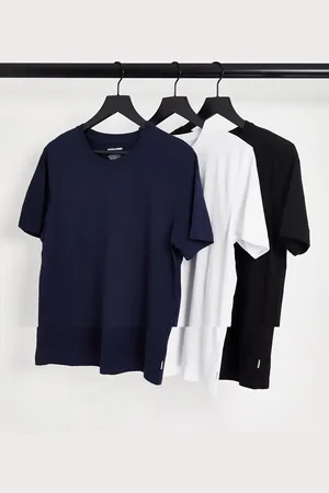 JACK & JONES Essentials cotton 3 pack t-shirt in black/white/navy