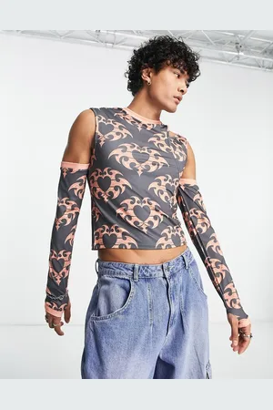 ASOS Muscle long sleeve t-shirt with cut outs in all over print
