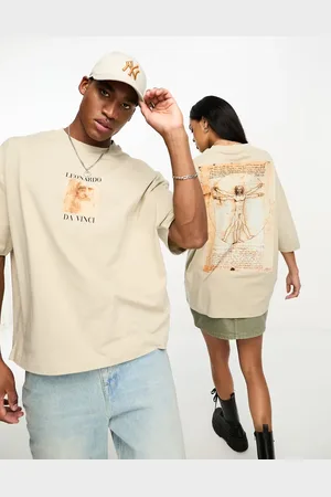 ASOS Unisex oversized t-shirt with Leonardo DaVinci print in beige