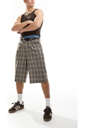 ASOS Smart longline check shorts in brown