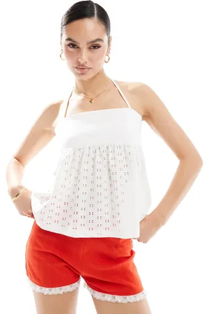ASOS Broderie babydoll peplum halter top in