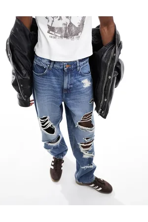 ASOS Baggy jeans with heavy rips in darkwash