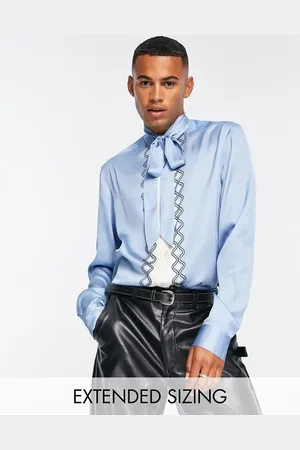ASOS Regular satin shirt with tie neck in border print
