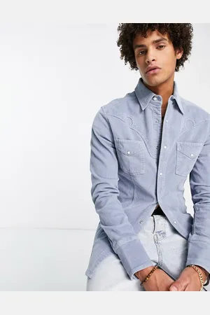 ASOS Skinny cord shirt with wide collar detail in dusty