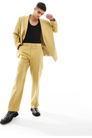ASOS Wide leg suit trouser in slubby texture in stone