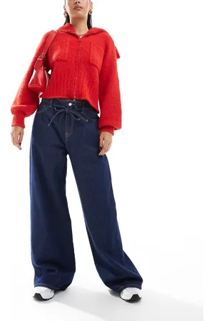 ASOS Baggy jeans with tie up belt in indigo