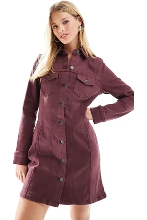 ASOS Denim fitted shirt mini dress in burgundy