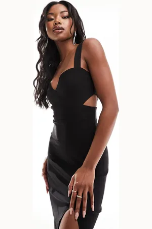 Vesper Bengaline cut out detail front split midi dress in