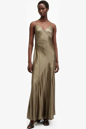 AllSaints Lili maxi dress in metallic gold
