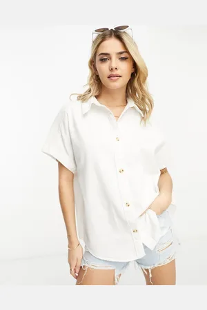 Monki Oversize denim shirt in stripe
