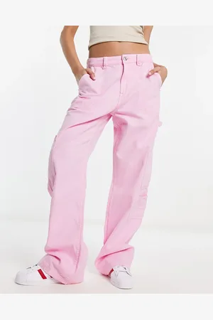 Bershka Wide leg cargo trousers in bubblegum
