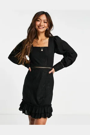 ASOS Embroidered square neck lace trim mini dress in