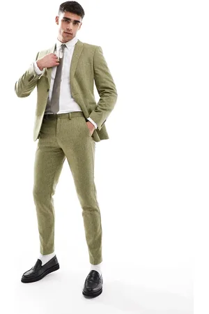 ASOS Skinny wool mix suit trouser in olive basketweave texture