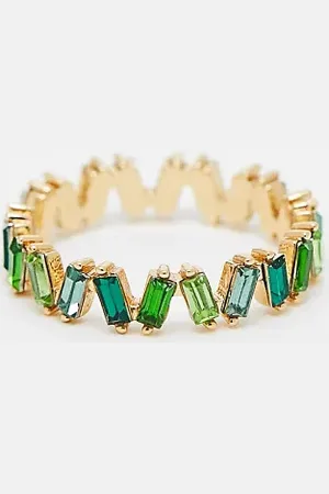 ASOS ASOS DESIGN Curve baguette ring with tonal green stones in tone