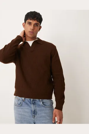 ASOS Relaxed fit knitted waffle texture notch neck jumper in