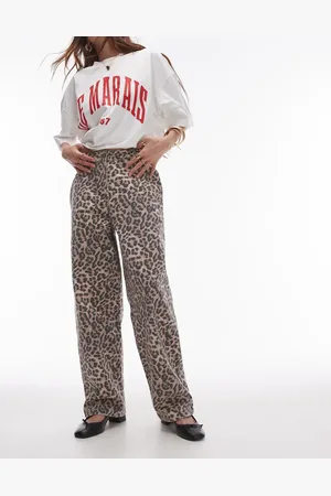 Topshop Leopard straight leg jean trouser in