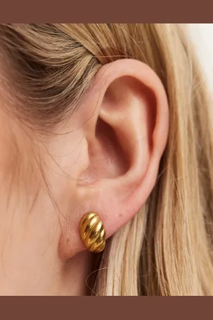 ASOS Waterproof stainless steel stud earrings with ridged curved design in tone