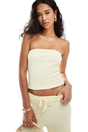 ASOS Textured bandeau top co ord in lemon