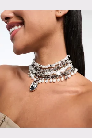 ASOS Limited Edition choker necklace with mixed faux pearl and chain with molten pendant in tone