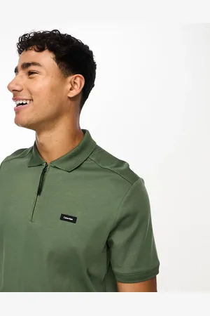 Calvin Klein Mixed media nylon interlock polo shirt in dark grey