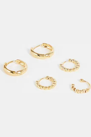 DesignB London DesignB pack of 3 hoop earrings with ear cuff in tone