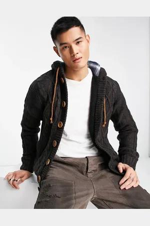 American Stitch Knitted hooded jumper in brown