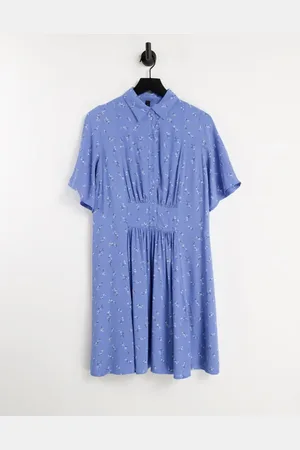 Y.A.S Y.A.S kimono sleeve mini shirt dress in blue floral print