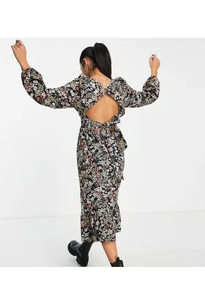 Miss Selfridge Petite poplin bow back midi dress in floral