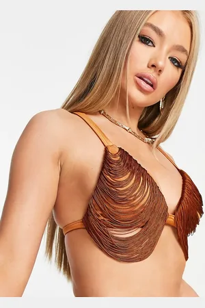 ASOS Bikini top with fringe detail in rust