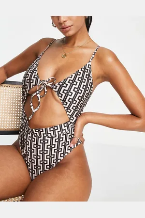 In The Style X Billie Faiers cut out swimming costume in brown chain print