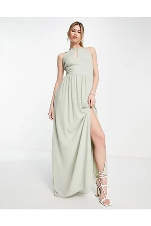 TFNC Bridesmaid strappy back halter neck dress in sage