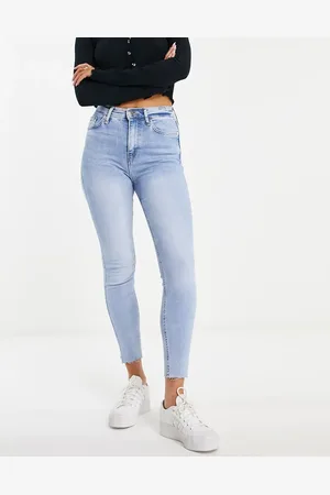 River Island Raw hem high waisted skinny jeans in mid