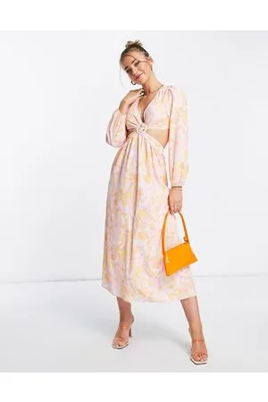 Miss Selfridge Ring detail cut out midi dress in swirl print